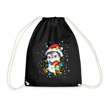 Penguin Christmas Hat Christmas Lights - Drawstring Bag - black - Front