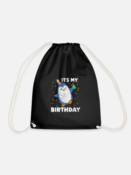 Penguin Birthday - Drawstring Bag - black