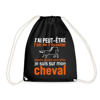 Je suis à cheval - cadeau humour cheval équitation - Sac de sport léger - noir - Devant