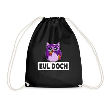 Traurige kleine Dicke Violette Eule mit Spruch Eul - Turnbeutel - Schwarz - Vorne