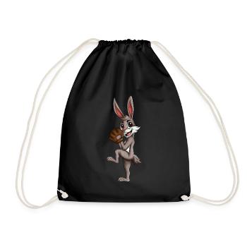Easter Baseball Outfit Rabbit with Baseball Clothing - Drawstring Bag - black - Front