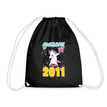 11. Geburtstag Einhorn 11 Jahre 2011 Geschenk - Turnbeutel - Schwarz - Vorne