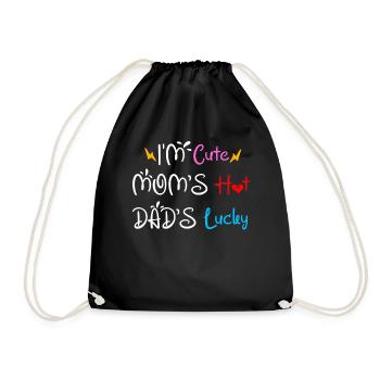 I'm Cute Mom's Hot Dad's Lucky Baby Onesie - Drawstring Bag - black - Front