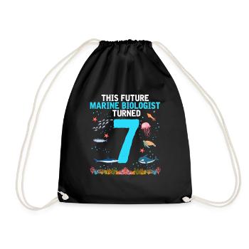 Marine Biology Birthday Party 7 Years Seven - Drawstring Bag - black - Front
