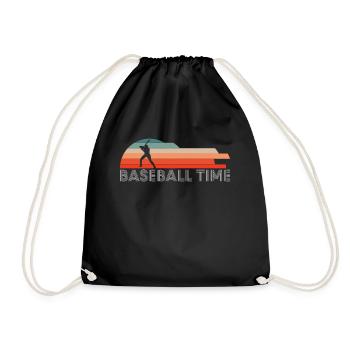 Vintage Retro Baseball Time Shirt Geschenk - Turnbeutel - Schwarz - Vorne