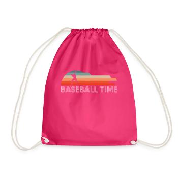 Vintage Retro Baseball Time Shirt Gift - Drawstring Bag - fuchsia - Front