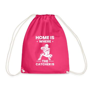 Home Is Where The Catcher Is Baseball Shirt - Drawstring Bag - fuchsia - Front