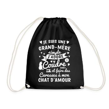 grand mère coudre couture propriétaire chat mamie - Sac de sport léger - noir - Devant