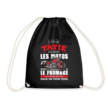 tatie tata motarde adore les motos fromage cadeau - Sac de sport léger - noir - Devant