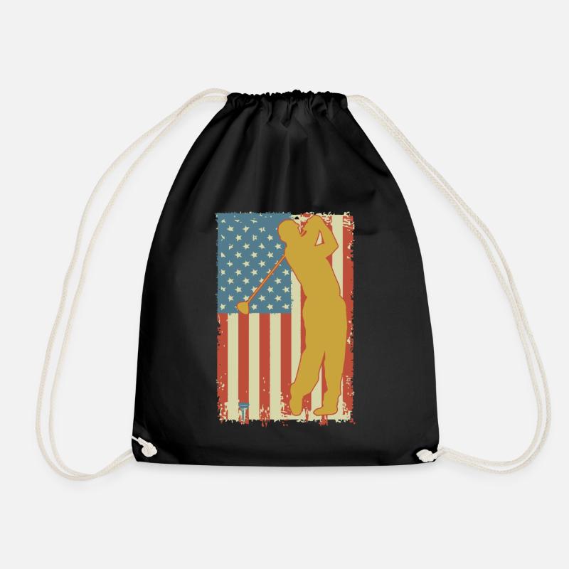 Golfing American Flag - Drawstring Bag - black