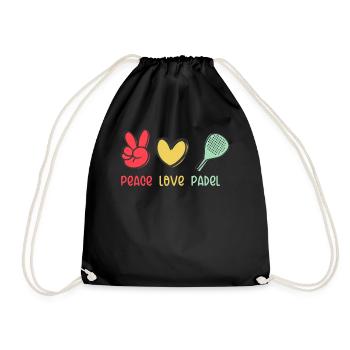 Peace Love und Padel für Padel Spieler und Fans - Turnbeutel - Schwarz - Vorne