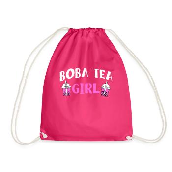 Boba Tea Girl Shirt Gift - Drawstring Bag - fuchsia - Front