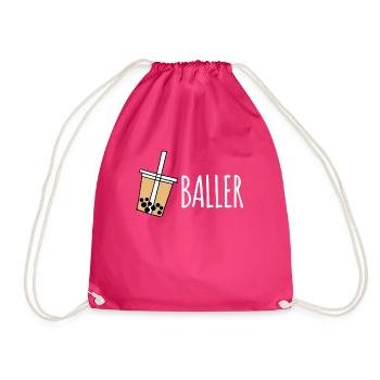 Boba Baller Shirt Gift Bubble Tea - Drawstring Bag - fuchsia - Front