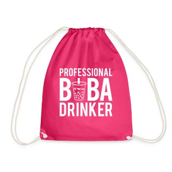 Professional Boba Drinker Shirt Bubble Tea - Drawstring Bag - fuchsia - Front
