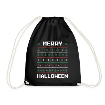Merry Halloween Ugly Christmas Shirt - Turnbeutel - Schwarz - Vorne