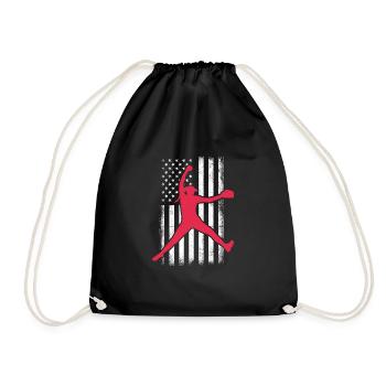 Softball USA Baseball Amerika Pitcher Geschenk - Turnbeutel - Schwarz - Vorne
