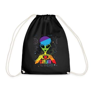 Gay Lesbian Alien Heart Motif Couple - Drawstring Bag - black - Front