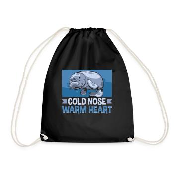 Cold Nose Warm Heart Manatee Chubby Manatee - Drawstring Bag - black - Front