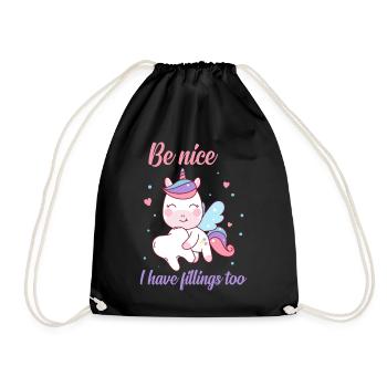 Be Nice I Have Fillings Too Einhorn mit Zahn - Turnbeutel - Schwarz - Vorne