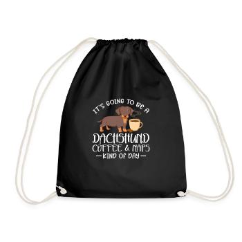 Dackel Kaffee Hund Hunde Dachshund Teckel Geschenk - Turnbeutel - Schwarz - Vorne