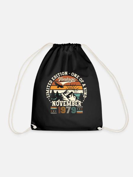 Original November 1979 43. Geburtstag Geschenk - Turnbeutel - Schwarz
