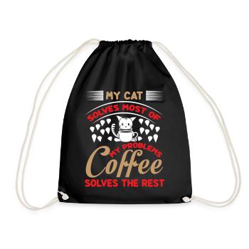 My cat solves most of my problems coffee solves - Drawstring Bag - black - Front