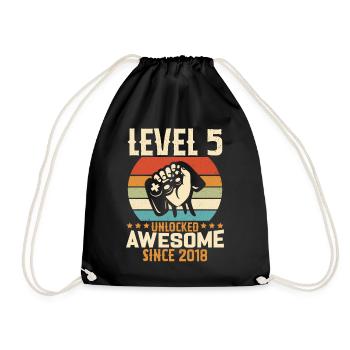 Level 5 Jahre Gaming-Geburtstagsgeschenk freischalten - Turnbeutel - Schwarz - Vorne