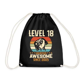 Level 18 Jahre Gaming-Geburtstagsgeschenk freischalten - Turnbeutel - Schwarz - Vorne