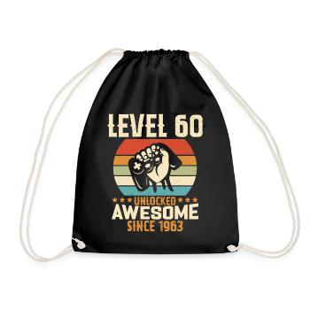 Level 60 Jahre Gaming-Geburtstagsgeschenk freischalten - Turnbeutel - Schwarz - Vorne