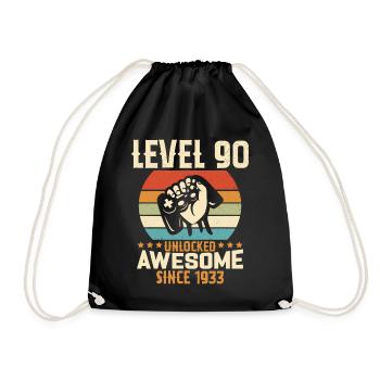 Level 90 Jahre Gaming-Geburtstagsgeschenk freischalten - Turnbeutel - Schwarz - Vorne