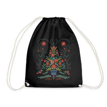 Folk Art Christmas Tree - Drawstring Bag - black - Front