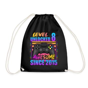Video Game Level 8 Unlocked Awesome Since 2015 - Drawstring Bag - black - Front