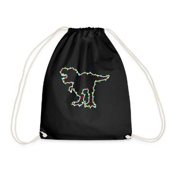 Christmas Light Chain Dinosaur Shirt - Drawstring Bag - black - Front