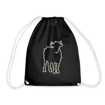 Christmas Light Chain Cow Shirt - Drawstring Bag - black - Front