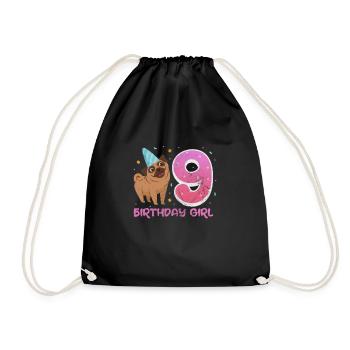 Pug 9th birthday - Drawstring Bag - black - Front