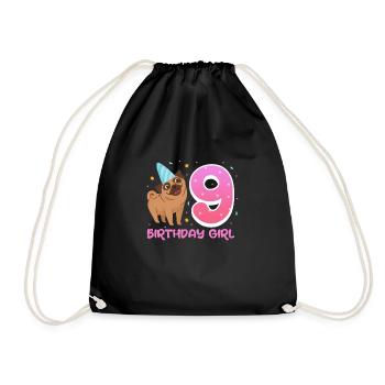 Pug 9th Birthday Dog Dog Friend Gift - Drawstring Bag - black - Front