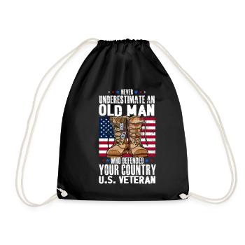 Never Underestimate An Old Man Veteran USA Flag - Drawstring Bag - black - Front