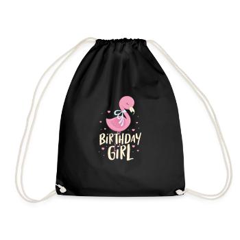 Flamingo Birthday Girl Pink Bird Gift - Drawstring Bag - black - Front