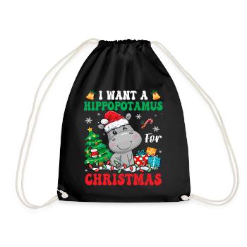 I Want A Hippopotamus For Christmas Lights Santa - Drawstring Bag - black - Front