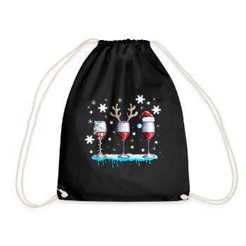 Red Wine Wine Glass with Antlers and Snow Christmas - Drawstring Bag - black - Front