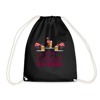 Flamingo Alkohol Bier Es eskalier eh Schnaps - Turnbeutel - Schwarz - Vorne