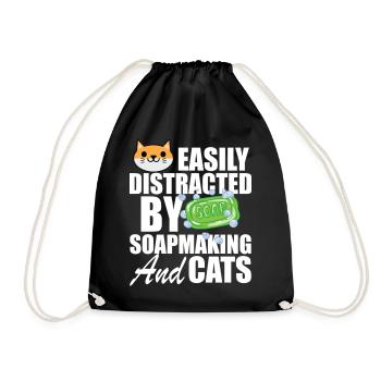 Soap Maker Easily Distracted By Soapmaking And Cat - Drawstring Bag - black - Front