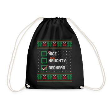Nice Naughty Redhead Funny Christmas List Santa - Drawstring Bag - black - Front