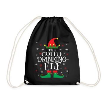 Coffee Drinking Elf Family Matching Christmas - Drawstring Bag - black - Front