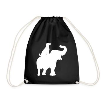 Silhouette eines sitzenden Elefanten und eines Hundes - Turnbeutel - Schwarz - Vorne