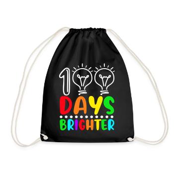 100 Days Brighter 100th Day Back To School Light - Drawstring Bag - black - Front