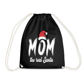Christmas Mom the real Santa - Drawstring Bag - black - Front