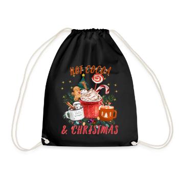 Hot Cocoa And Merry Christmas Vintage Coffee - Drawstring Bag - black - Front