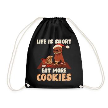 Life Is Short Eat More Cookies Funny Cookie - Drawstring Bag - black - Front
