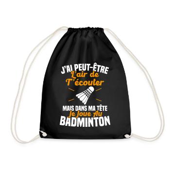 Dans ma tête je joue au Badminton Cadeau Humour - Sac de sport léger - noir - Devant